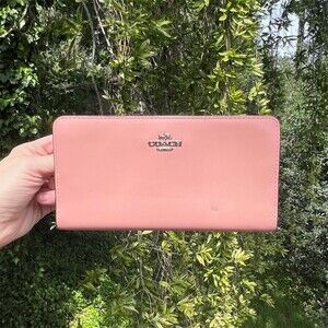 COACH Pink Leather Slim Wallet Clutch CC Holder Silver Hardware AUTHENTIC